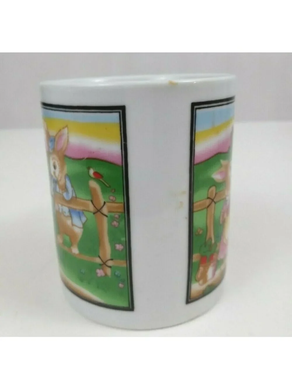 Vintage Easter Bunny Harvesting Carrots Coffee Mug Cup 3.75